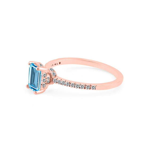 Blue Topaz & Diamond Gemstone Solid 14k Rose Gold Ring