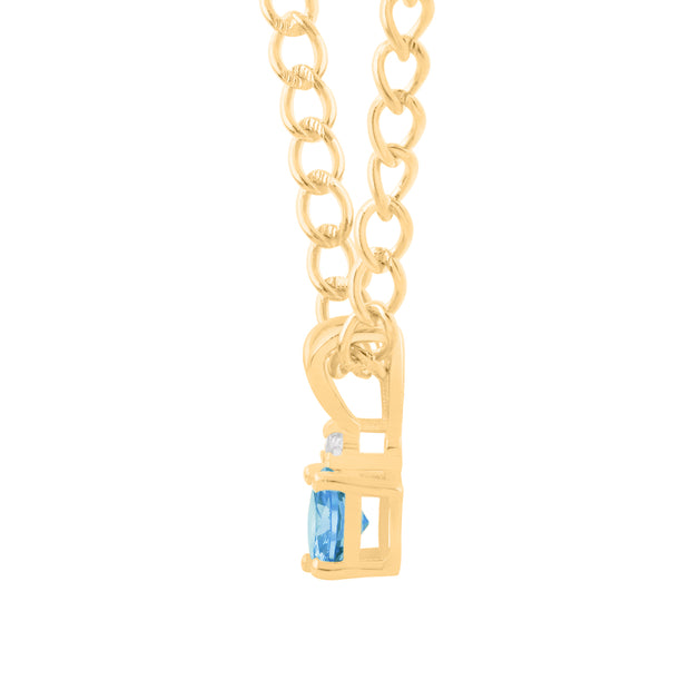 Blue Topaz Gemstone & Diamond Solid 14k Yellow Gold Pendant