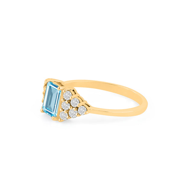 Blue Topaz Gemstone & Diamond Solid 14k Yellow Gold Ring