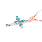 Blue Topaz Gemstone Solid 14k Rose Gold Cross Pendant