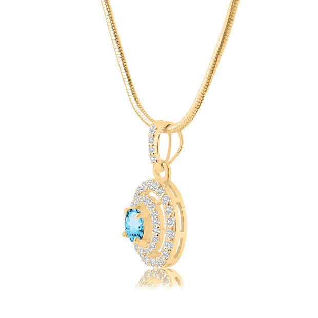 Blue Topaz Gemstone Solid 14k Yellow Gold Pendant