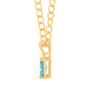 Blue Topaz Gemstone & Diamond Solid 14k Yellow Gold Pendant