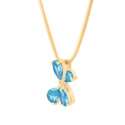 Blue Topaz Gemstone & Diamond Solid 14k Yellow Gold Pendant