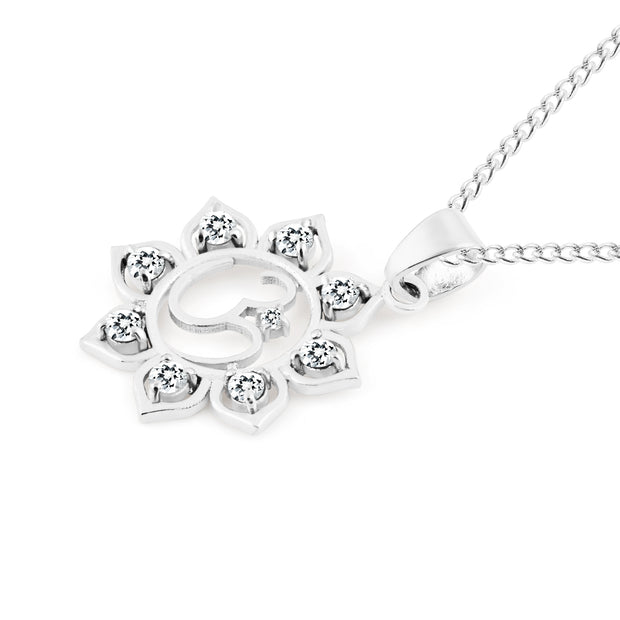 White Topaz Gemstone Solid 925 Sterling Silver OM Pendant