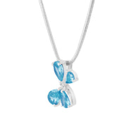 Blue Topaz Gemstone & Diamond Solid 925 Sterling Silver Pendant