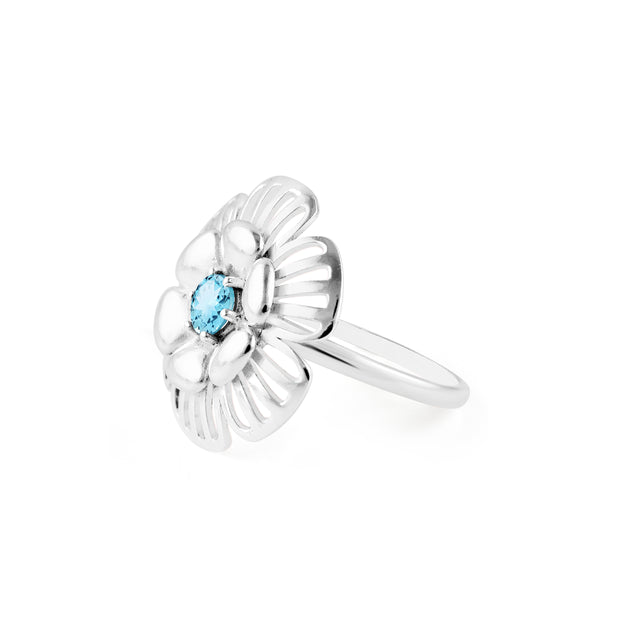 Blue Topaz Gemstone Solid 14k White Gold Ring