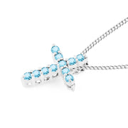 Blue Topaz Gemstone Solid 925 Sterling Silver Cross Pendant