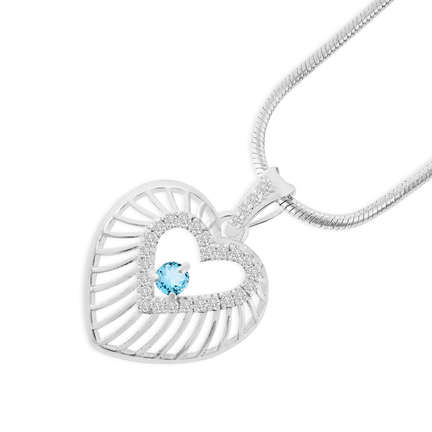 Blue Topaz Gemstone & Diamond Solid 925 Sterling Silver Pendant