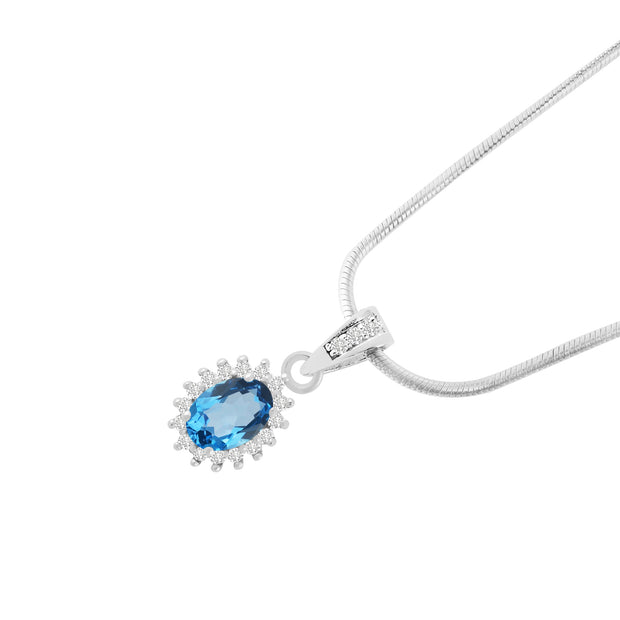 Blue Topaz Gemstone Solid 925 Sterling Silver Pendant