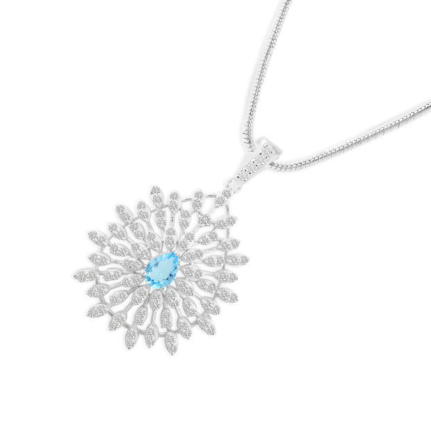Blue Topaz Gemstone Solid 925 Sterling Silver Pendant