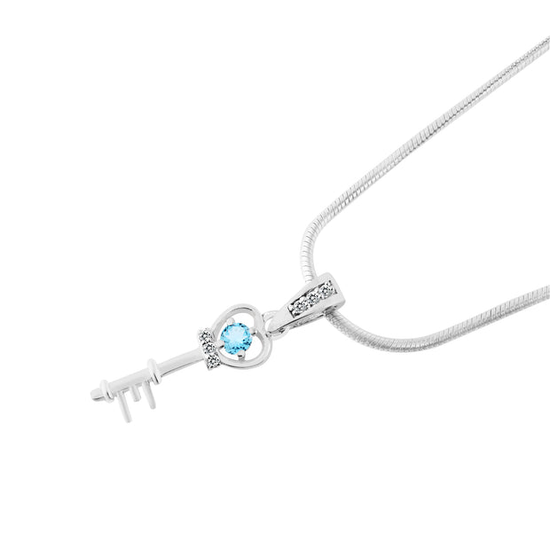 Blue Topaz Gemstone & Diamond Solid 925 Sterling Silver Pendant