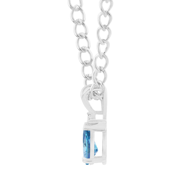 Blue Topaz Gemstone & Diamond Solid 14k White Gold Pendant