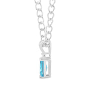 Blue Topaz Gemstone & Diamond Solid 14k White Gold Pendant