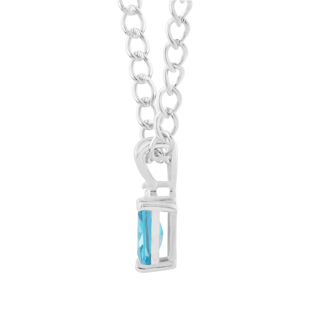 Blue Topaz Gemstone & Diamond Solid 14k White Gold Pendant