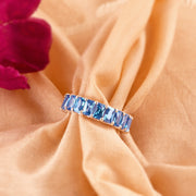 Blue Topaz Gemstone Solid 14k White Gold Ring