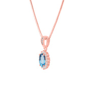 Blue Topaz Gemstone & Diamond Solid 14k Rose Gold Pendant