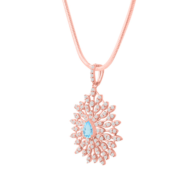 Blue Topaz Gemstone Solid 14k Rose Gold Pendant
