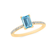 Blue Topaz & Diamond Gemstone Solid 14k Yellow Gold Ring