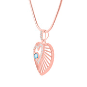 Blue Topaz Gemstone & Diamond Solid 14k Rose Gold Heart Pendant
