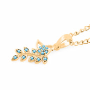 Blue Topaz Gemstone Solid 14k Yellow Gold Leaf Pendant