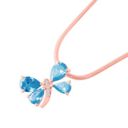 Blue Topaz Gemstone & Diamond Solid 14k Rose Gold Pendant
