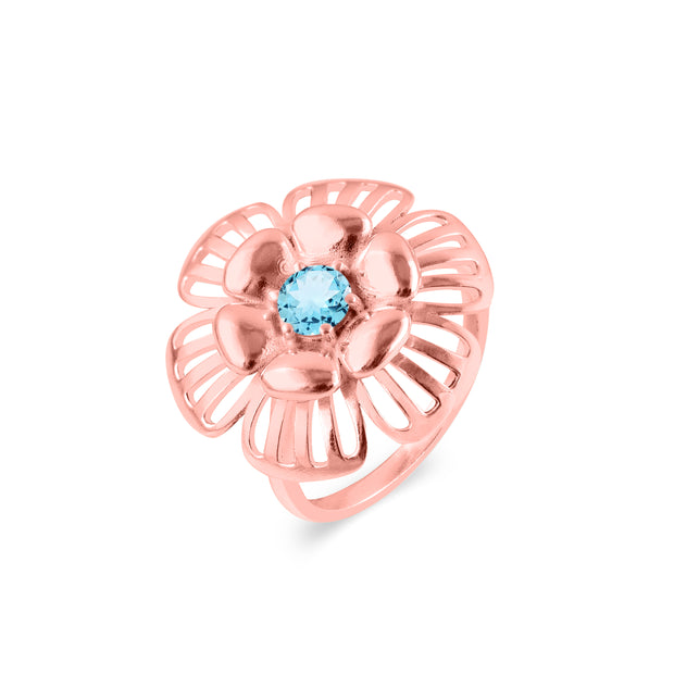 Blue Topaz Gemstone Solid 14k Rose Gold Ring