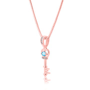 Blue Topaz Gemstone & Diamond Solid 14k Rose Gold Key Pendant