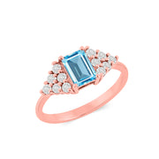 Blue Topaz Gemstone & Diamond Solid 14k Rose Gold Ring