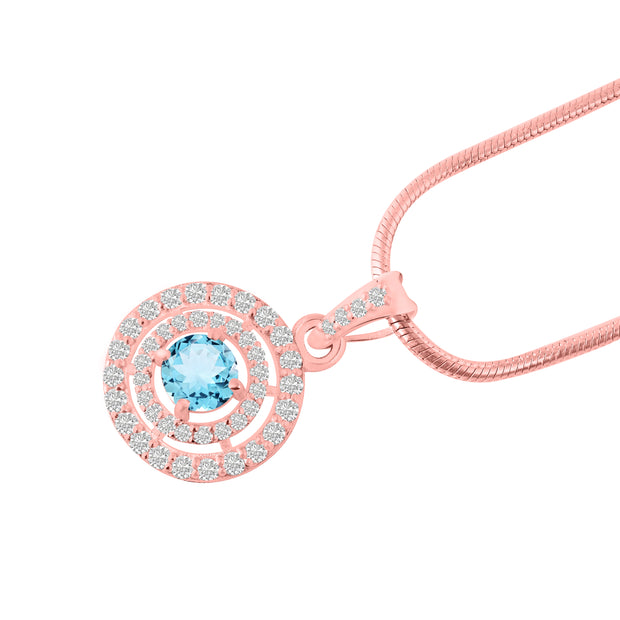 Blue Topaz Gemstone Solid 14k Rose Gold Pendant