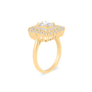 White Topaz Gemstone & Diamond Solid 14k Yellow Gold Ring