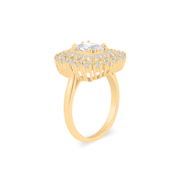 White Topaz Gemstone & Diamond Solid 14k Yellow Gold Ring