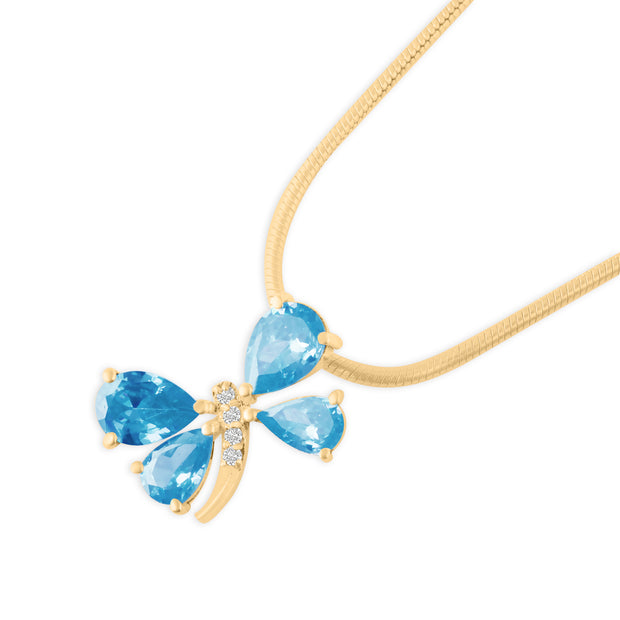 Blue Topaz Gemstone & Diamond Solid 14k Yellow Gold Pendant