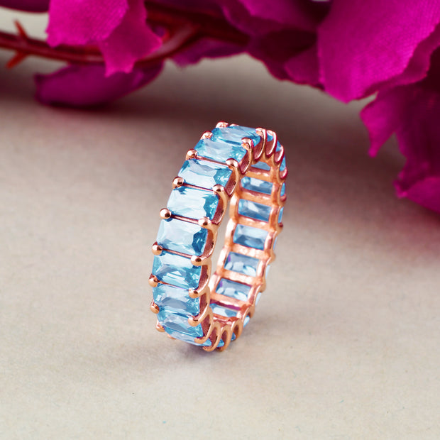 Blue Topaz Gemstone Solid 14k Rose Gold Ring