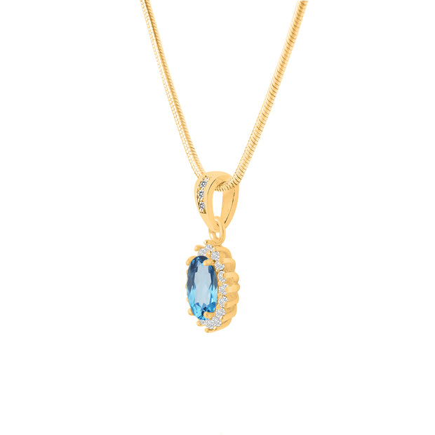 Blue Topaz Gemstone & Diamond Solid 14k Yellow Gold Pendant