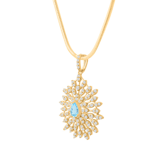 Blue Topaz Gemstone Solid 14k Yellow Gold Pendant