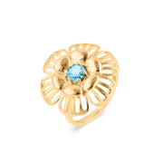 Blue Topaz Gemstone Solid 14k Yellow Gold Ring