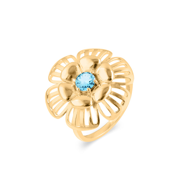 Blue Topaz Gemstone Solid 14k Yellow Gold Ring