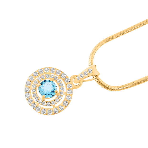 Blue Topaz Gemstone Solid 14k Yellow Gold Pendant