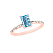 Blue Topaz & Diamond Gemstone Solid 14k Rose Gold Ring