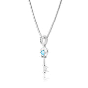 Blue Topaz Gemstone & Diamond Solid 925 Sterling Silver Pendant