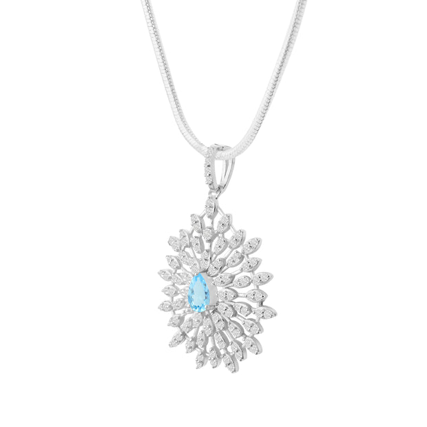 Blue Topaz Gemstone Solid 925 Sterling Silver Pendant
