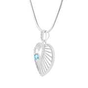 Blue Topaz Gemstone & Diamond Solid 925 Sterling Silver Pendant
