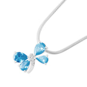Blue Topaz Gemstone & Diamond Solid 925 Sterling Silver Pendant