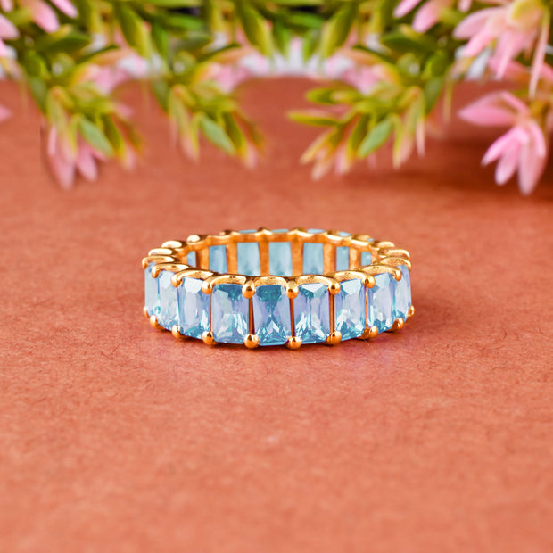 Blue Topaz Gemstone Solid 14k Yellow Gold Ring