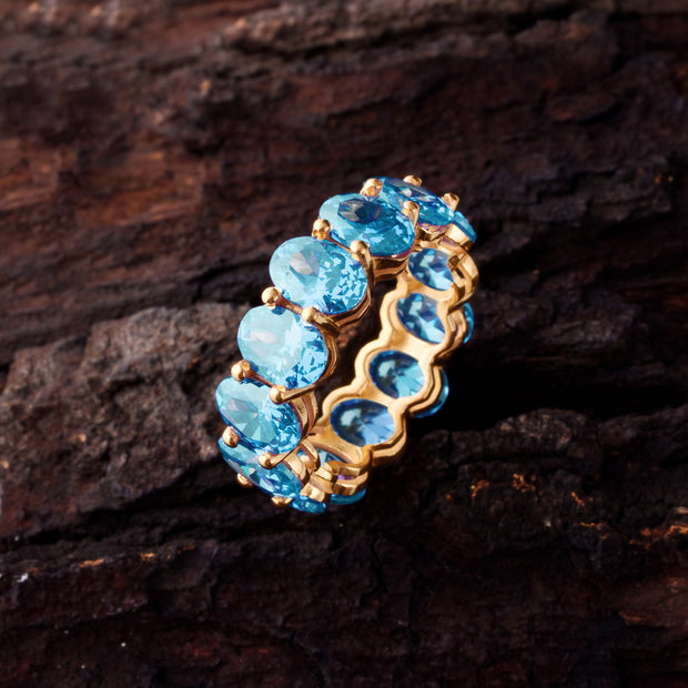 Blue Topaz Gemstone Solid 14k Yellow Gold Ring
