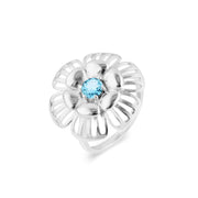 Blue Topaz Gemstone Solid 14k White Gold Ring