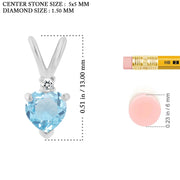 Blue Topaz Gemstone & Diamond Solid 925 Sterling Silver Pendant