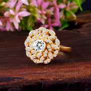 White Topaz Gemstone & Diamond Solid 14k Yellow Gold Ring