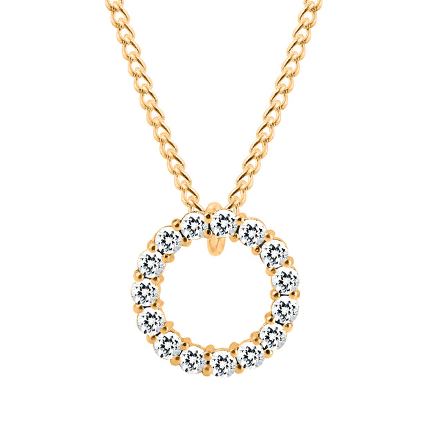 White Topaz Gemstone Solid 14k Yellow Gold Round Ring Pendant