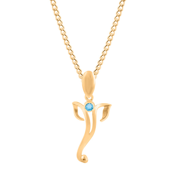 Blue Topaz Gemstone Solid 14k Yellow Gold Lord Ganesha Pendant